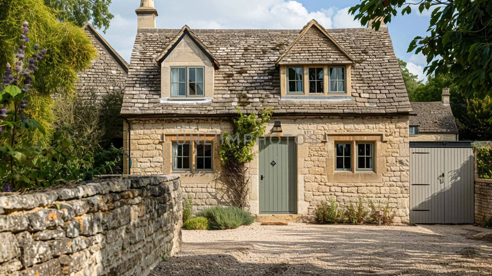 Cotswolds cottage in the English countryside style, modern architecture and design