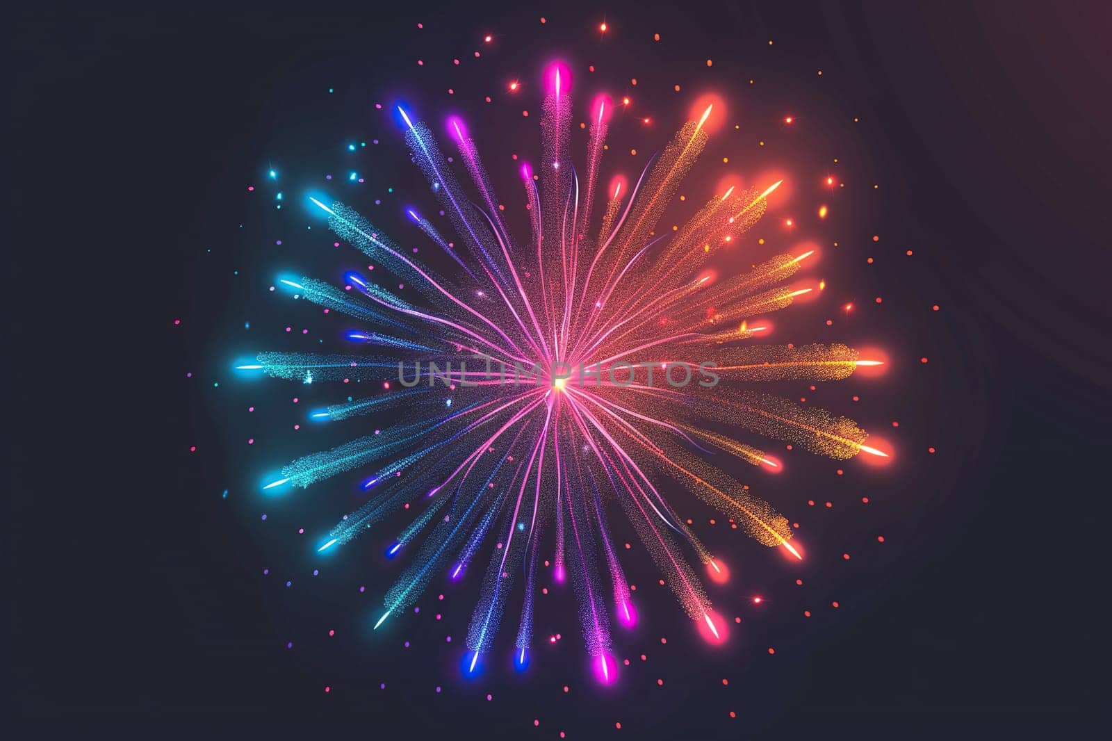 Colorful festive fireworks isolated on black background.