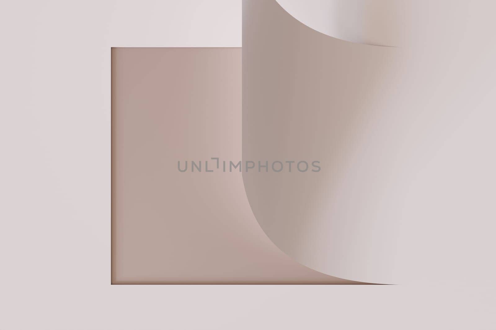 Minimalistic, abstract background, bended paper. Copy space for message, text. Beige, nude colors. Curved, rolled paper backdrop. Perfect for clean, modern design projects. 3D render. by creativebird