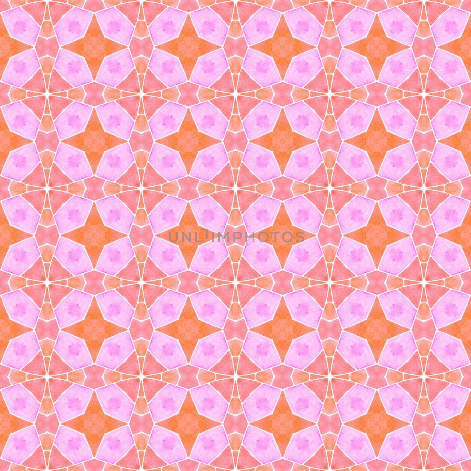 Tiled watercolor background. Orange eminent boho chic summer design. Hand painted tiled watercolor border. Textile ready dazzling print, swimwear fabric, wallpaper, wrapping.