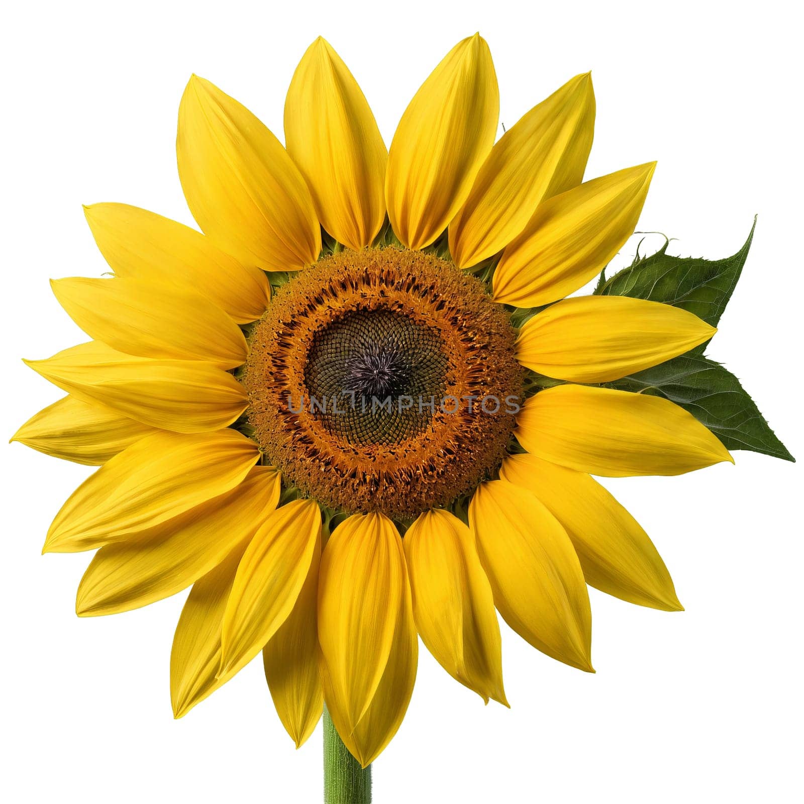 Yellow sunflower large flower head with bright petals dark brown center Helianthus annuus Teddy Bear by Matiunina