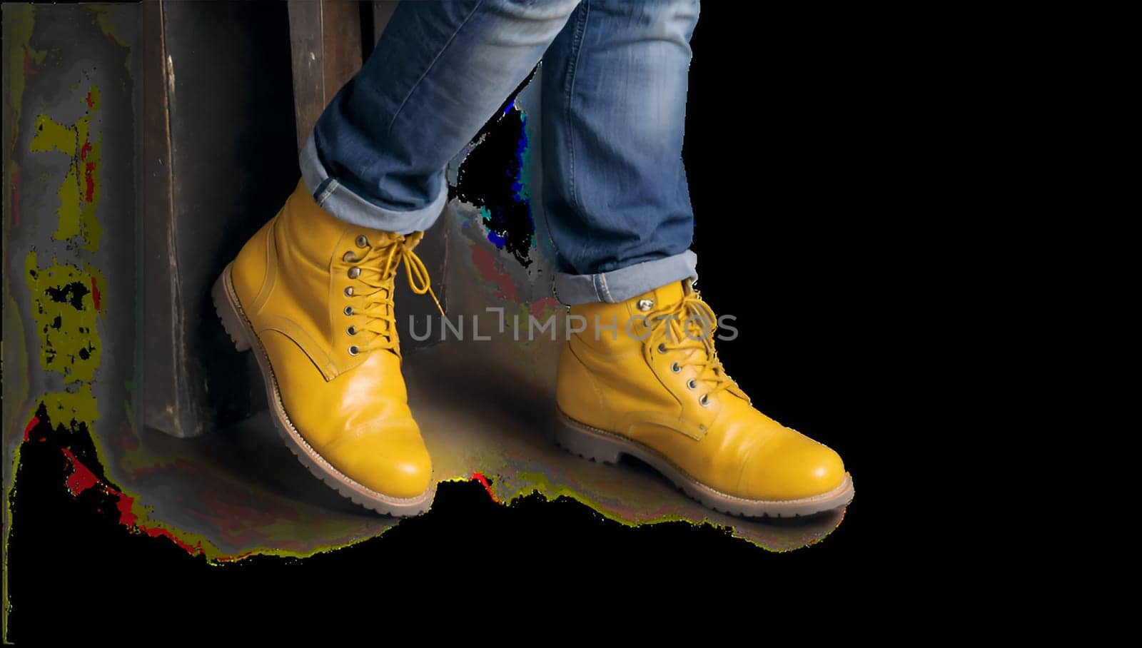 A pair of yellow men's shoes on a transparent background
