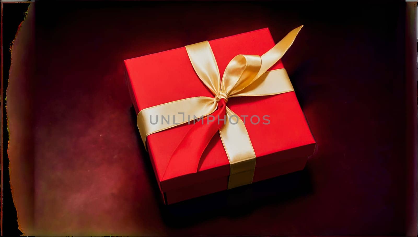 Red gift box with gold ribbon on transparent background