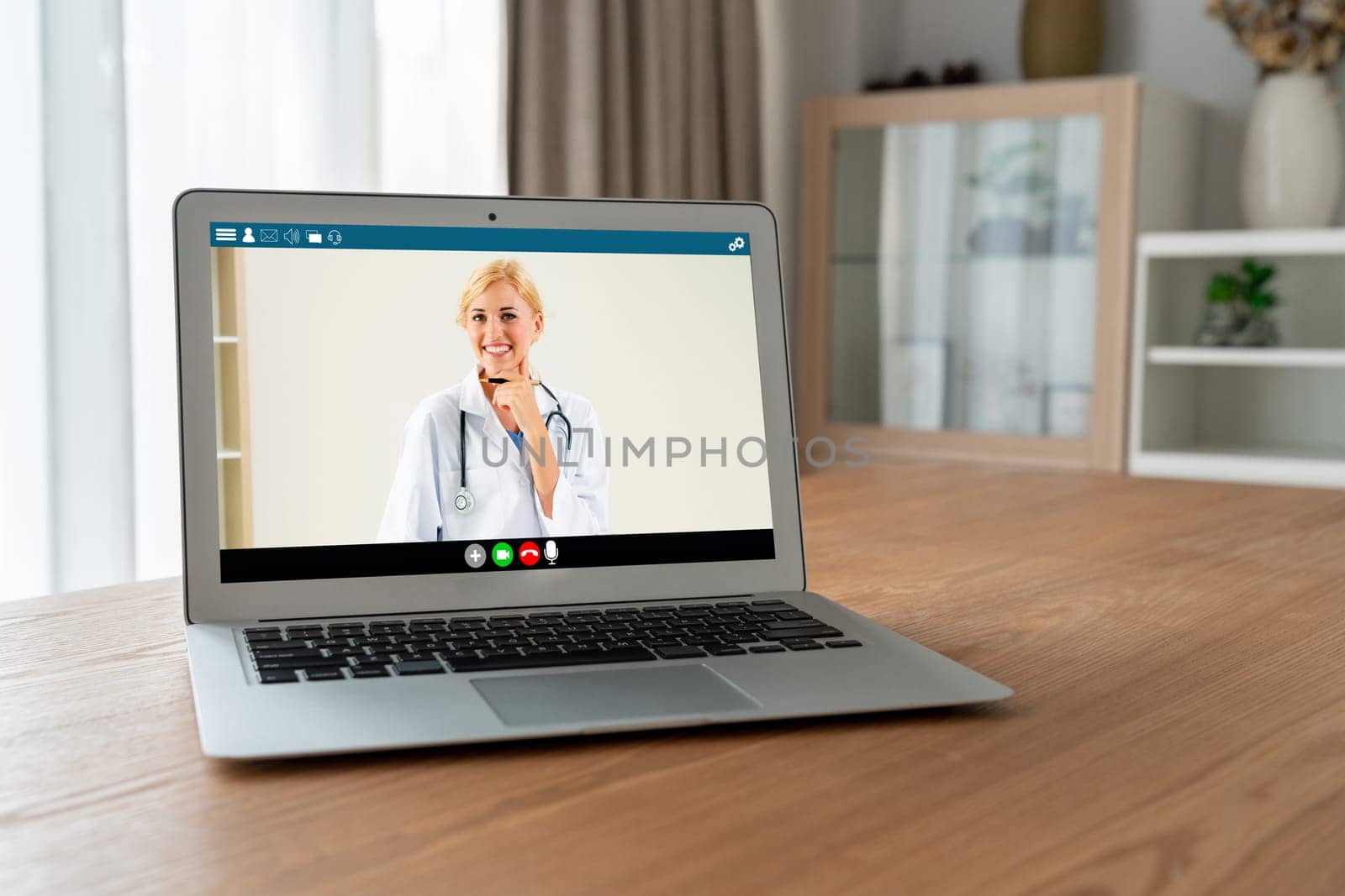 Doctor video call online by modish telemedicine software application for virtual meeting with patient