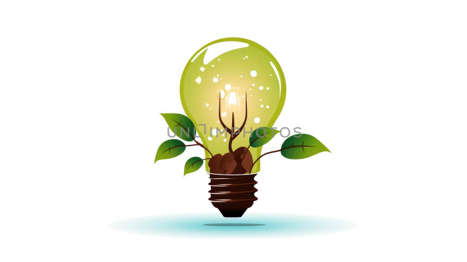 Entrepreneurial venture cartoon illustration - AI generated. Blue, lightbulb, green, leaves.