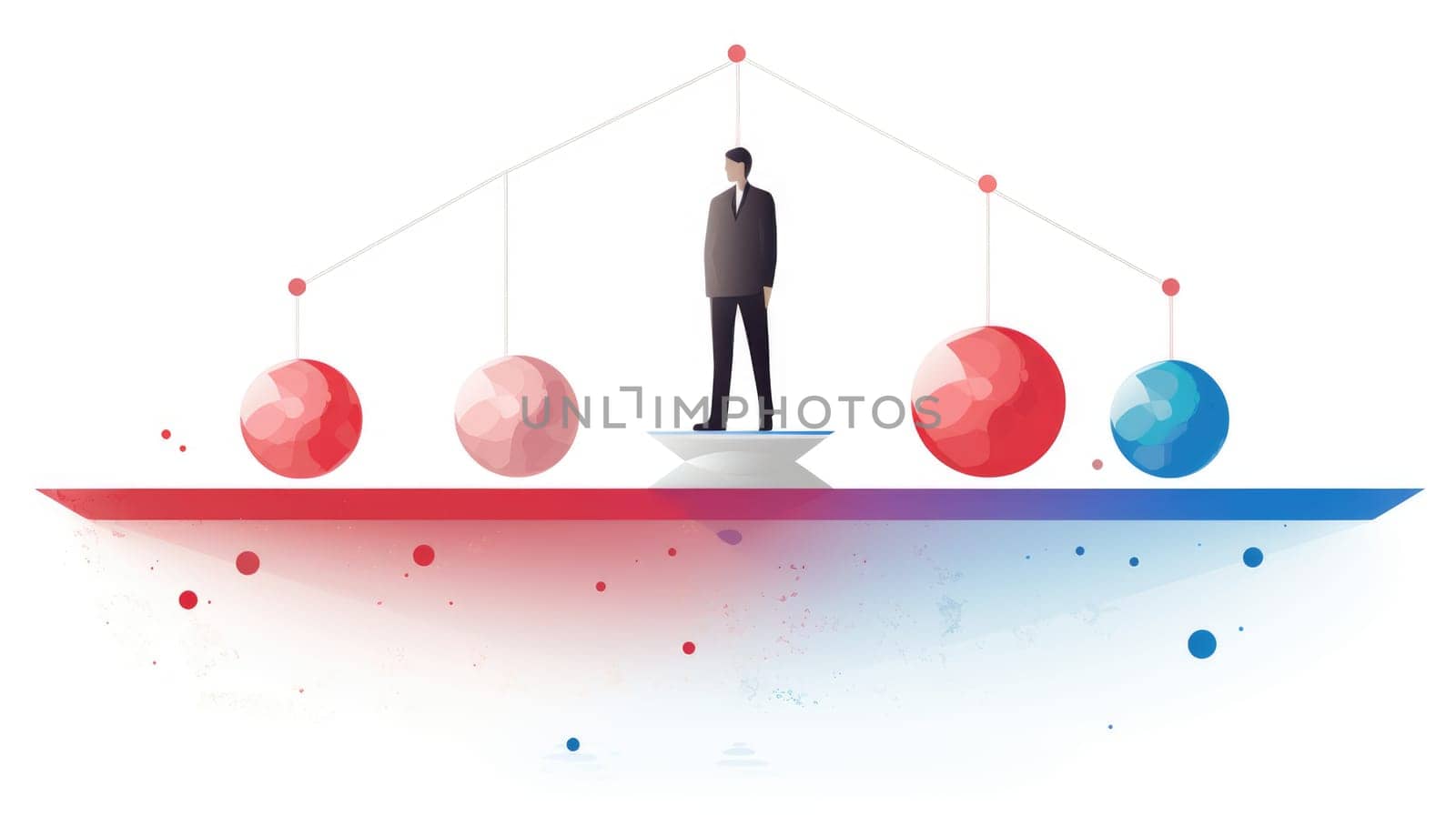 Risk management cartoon illustration - AI generated. Colorful, scales, man, suit.