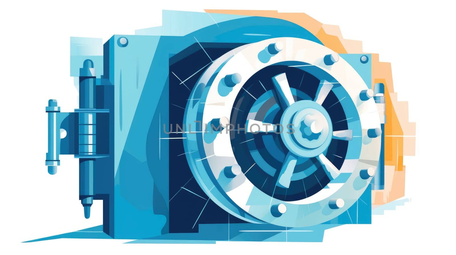 Safe investment cartoon illustration - AI generated. Strongbox, lock, blue, yellow.