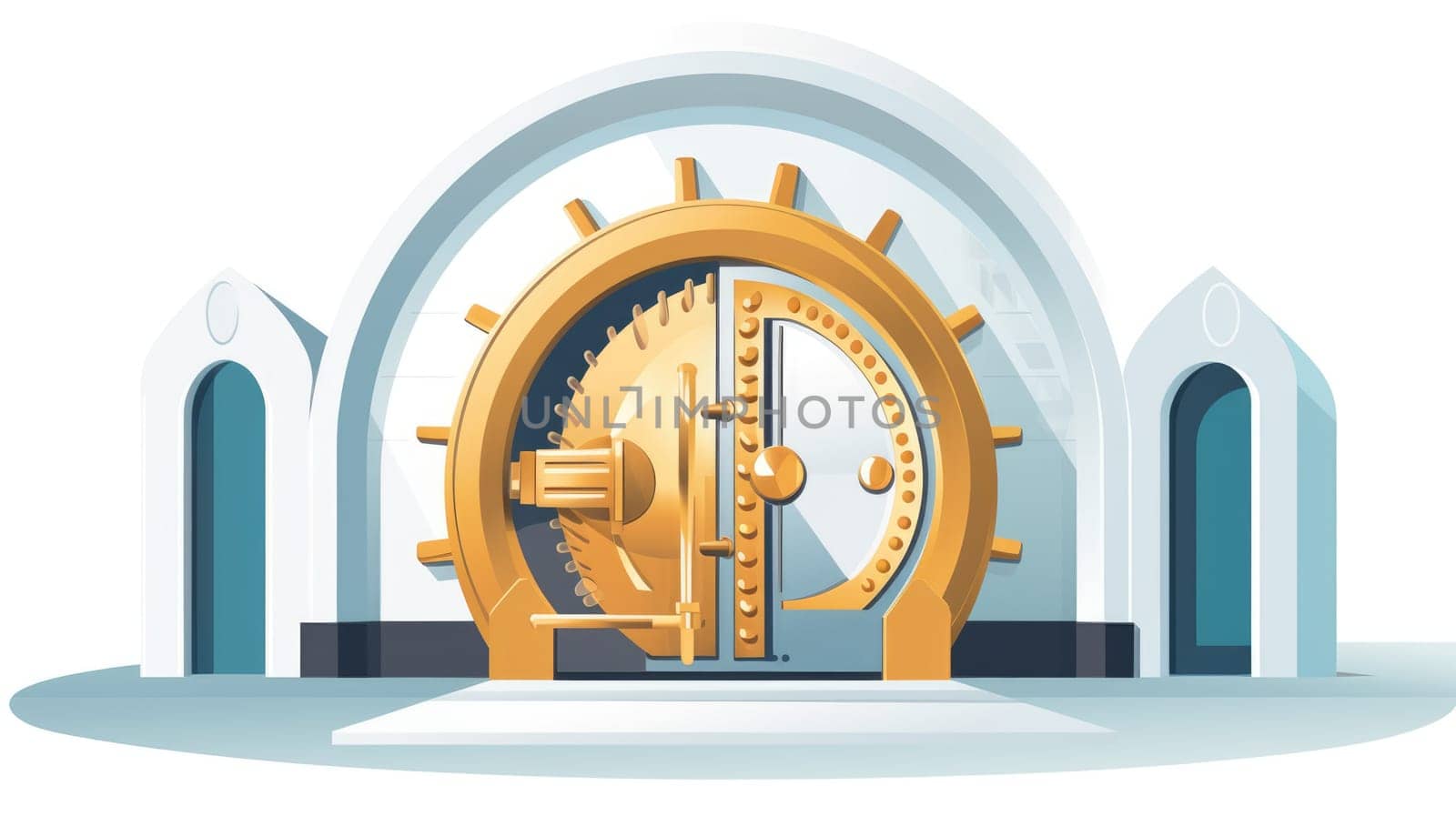 Safe investment cartoon illustration - AI generated. Strongbox, lock, blue, yellow.