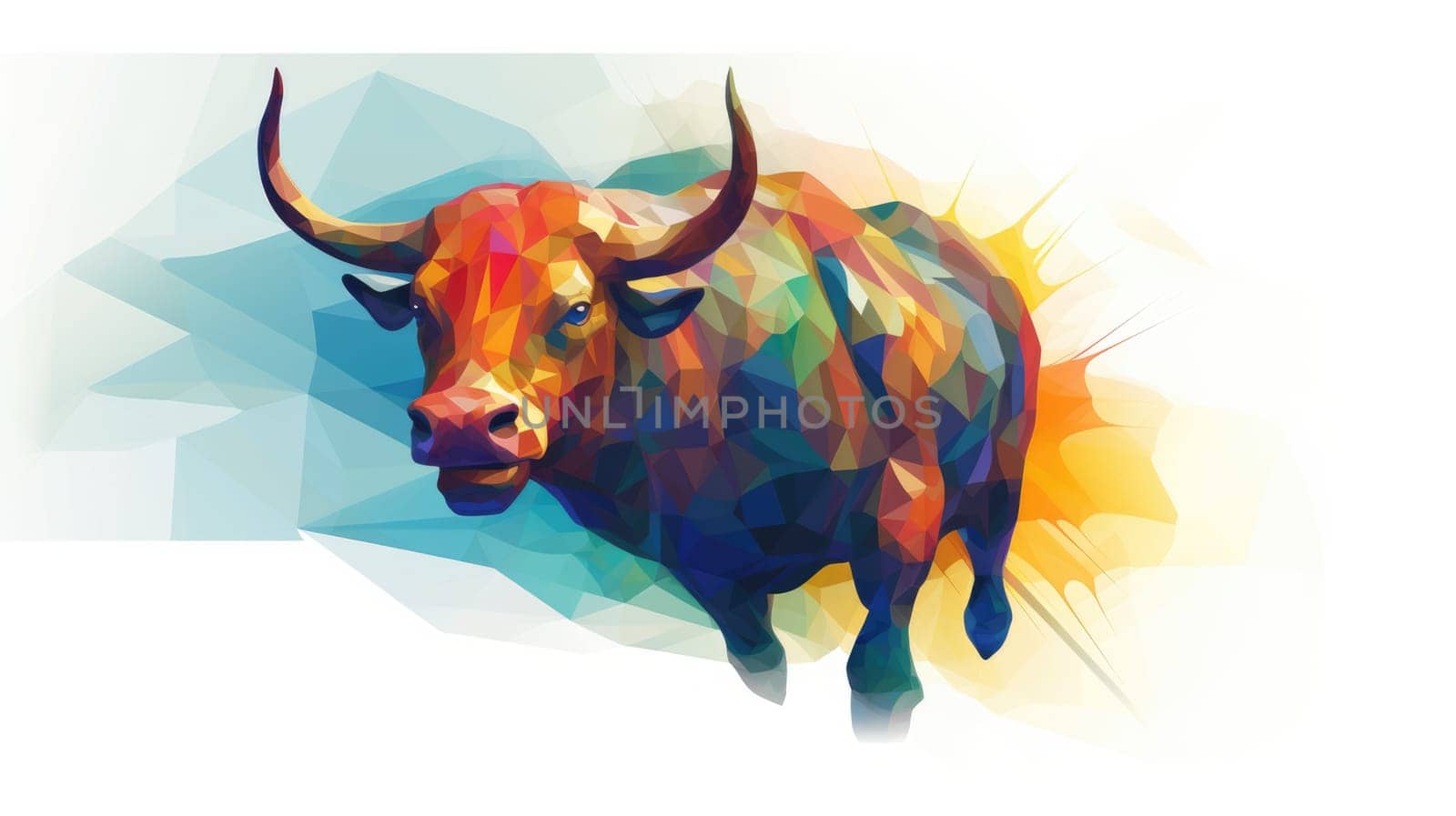 Stock market cartoon illustration - AI generated. Bull, colorful, cow, horn.