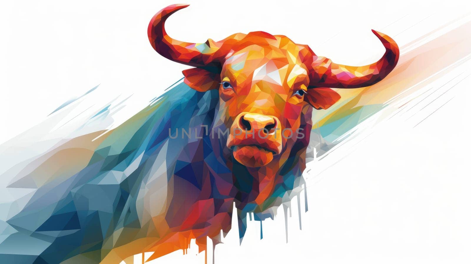 Stock market cartoon illustration - AI generated. Bull, colorful, cow, horn.