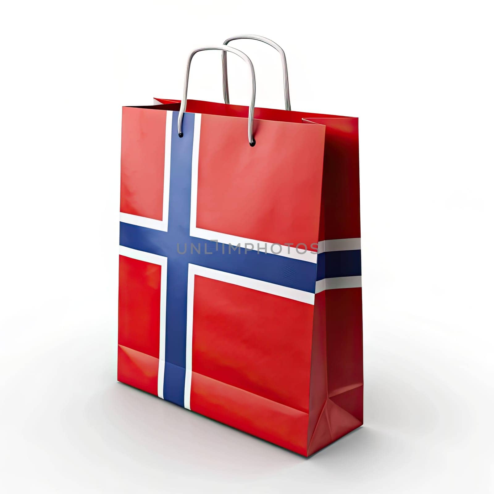 Norway Flag Shopping Bag - Nordic Retail Reflection Norway Flag Shopping Bag on White Background - Nordic Retail Concept by Andrii_Ko
