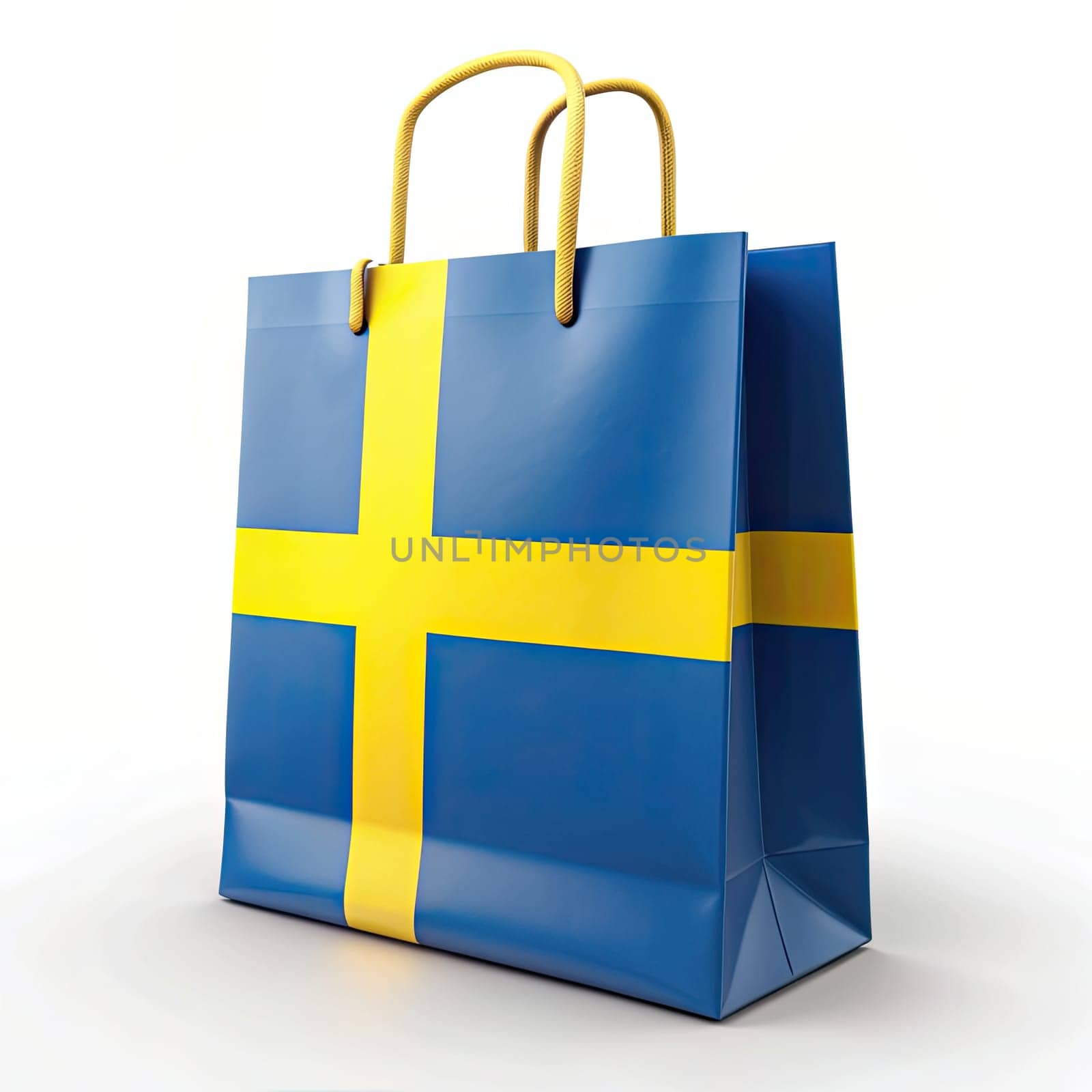 Sweden Flag Shopping Bag: National Pride on White Background. Celebrate Swedish culture with this vibrant flag shopping bag on a white background, showcasing national pride in Generative AI Art.
