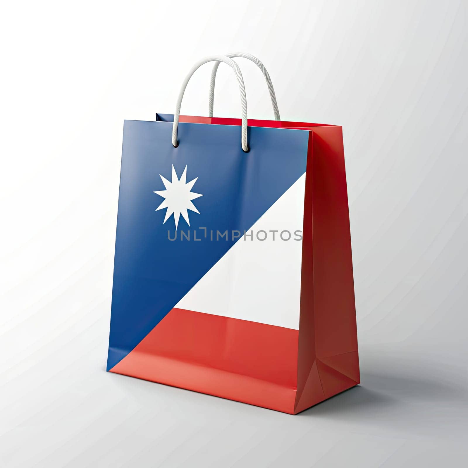 Taiwan Flag Shopping Bag: National Pride on White Background -Experience the essence of Taiwanese culture through this Generative AI art depicting the national pride symbolized by the Taiwan flag on a white background. by Andrii_Ko