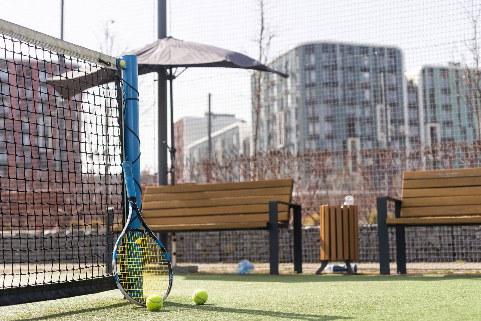 View of multi-functional sports area with tennis courts. High quality photo