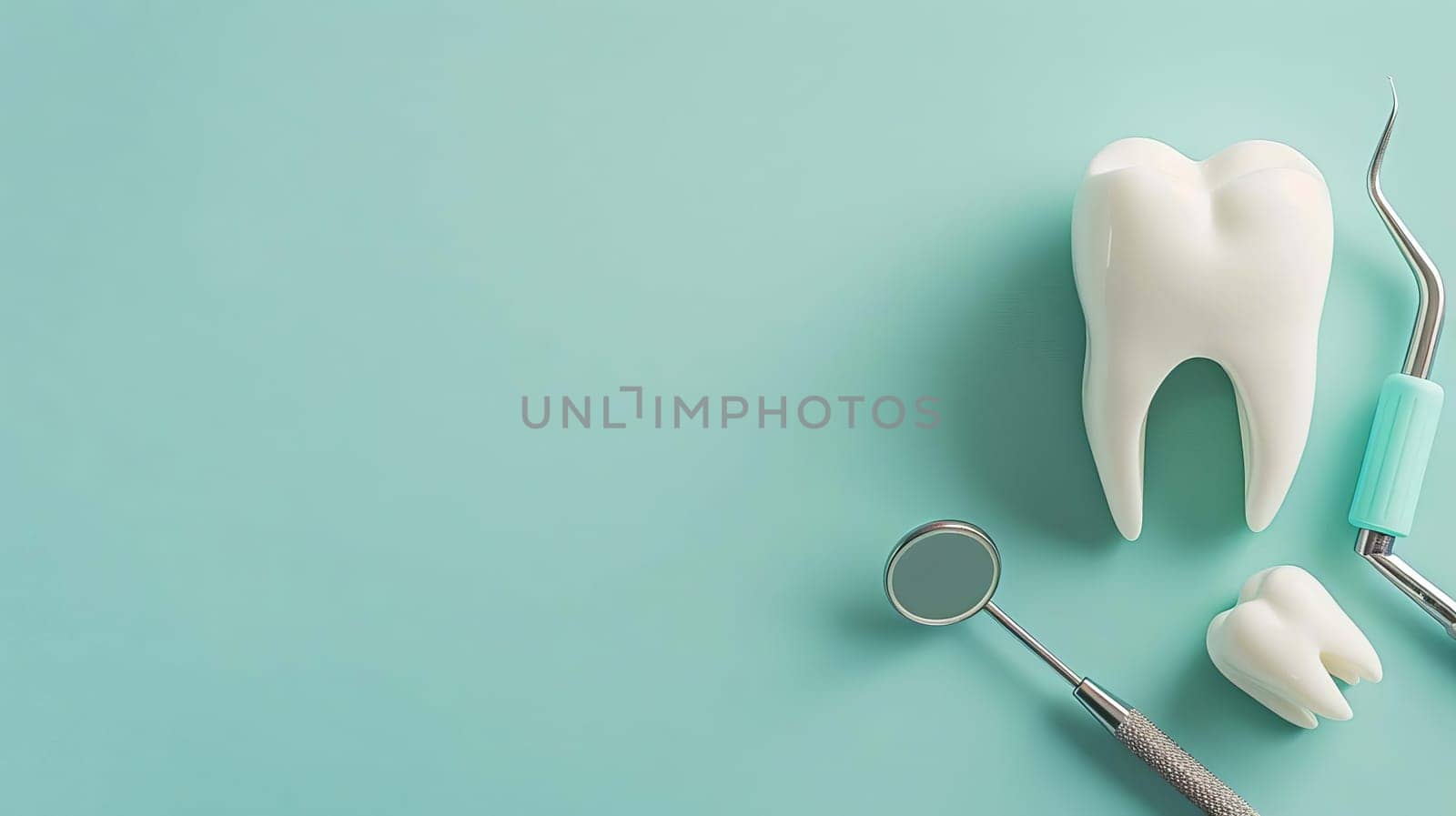 tooth model and dental tools, Generative AI, by mila1784
