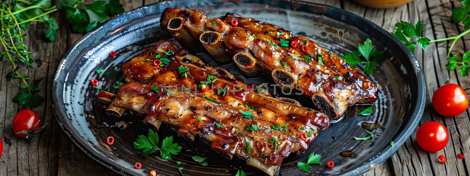 plate of fried ribs with sauce, food Generative AI,