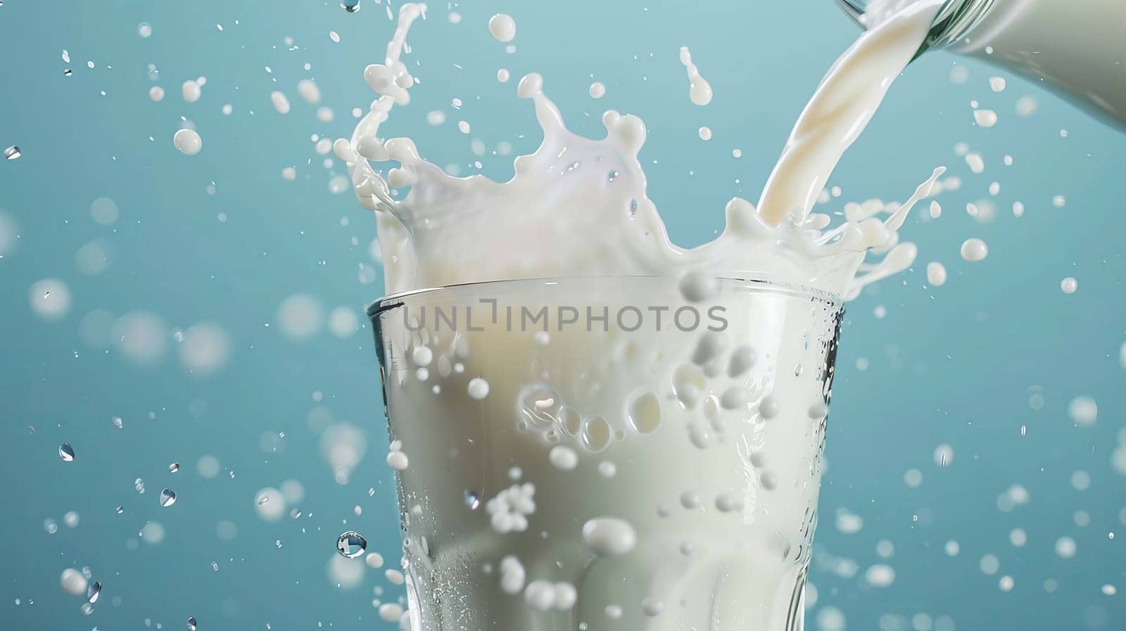 Pouring milk in the glass on the background of nature. food, Generative AI,