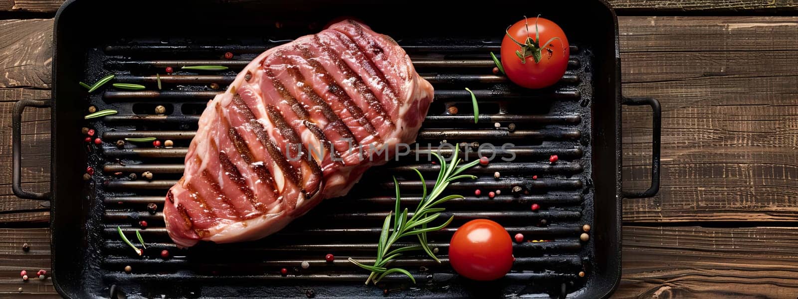 fresh meat steak with rosemary and black pepper on a white table, food, Generative AI,