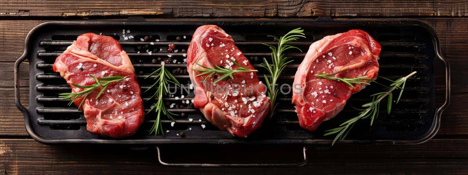 fresh meat steak with rosemary and black pepper on a white table, food, Generative AI,