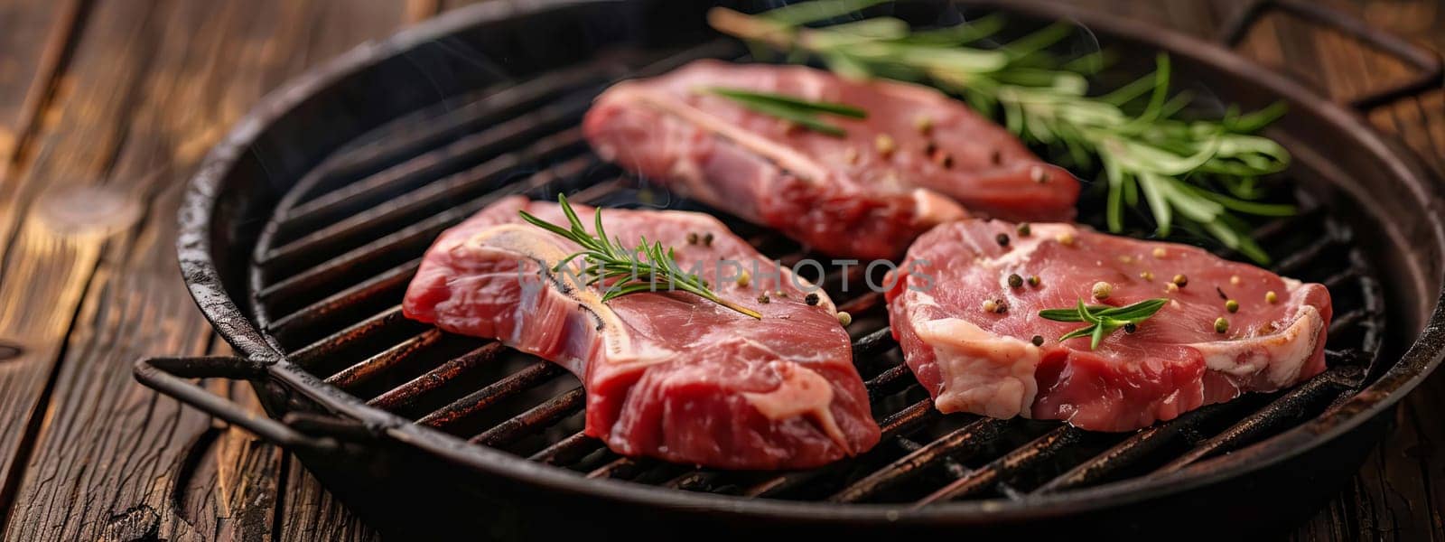 fresh meat steak with rosemary and black pepper on a white table, food, Generative AI,