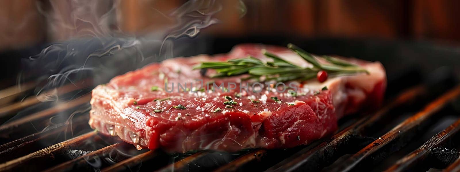 fresh meat steak with rosemary and black pepper on a white table, food, Generative AI,