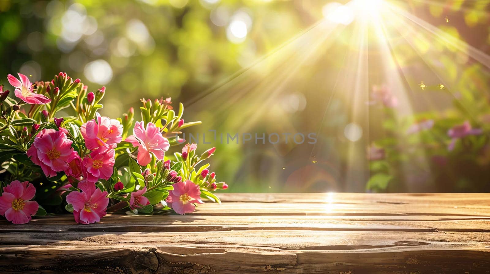 flowers on wooden background. Nature. Generative AI,