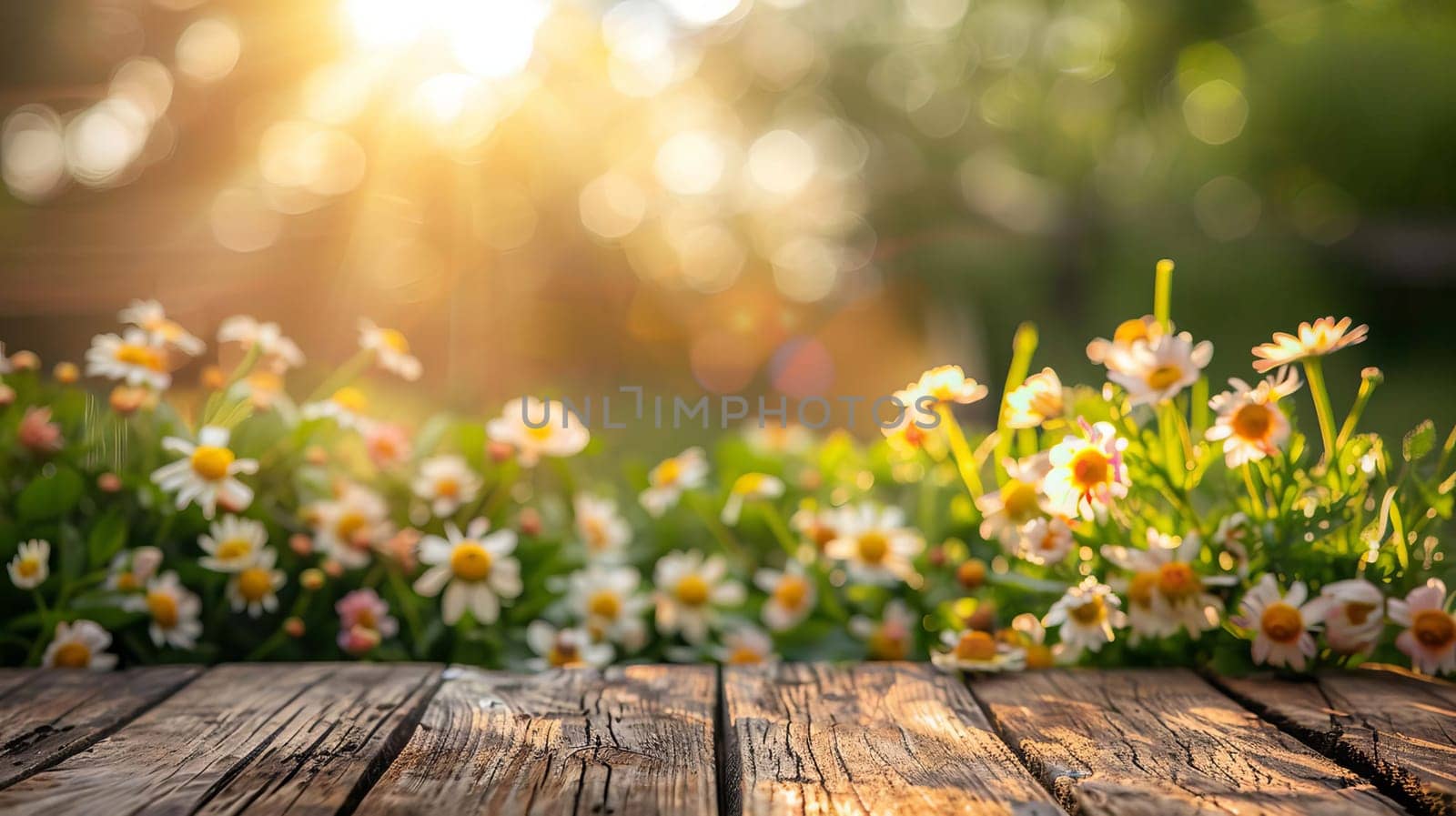 flowers on wooden background. Nature. Generative AI,