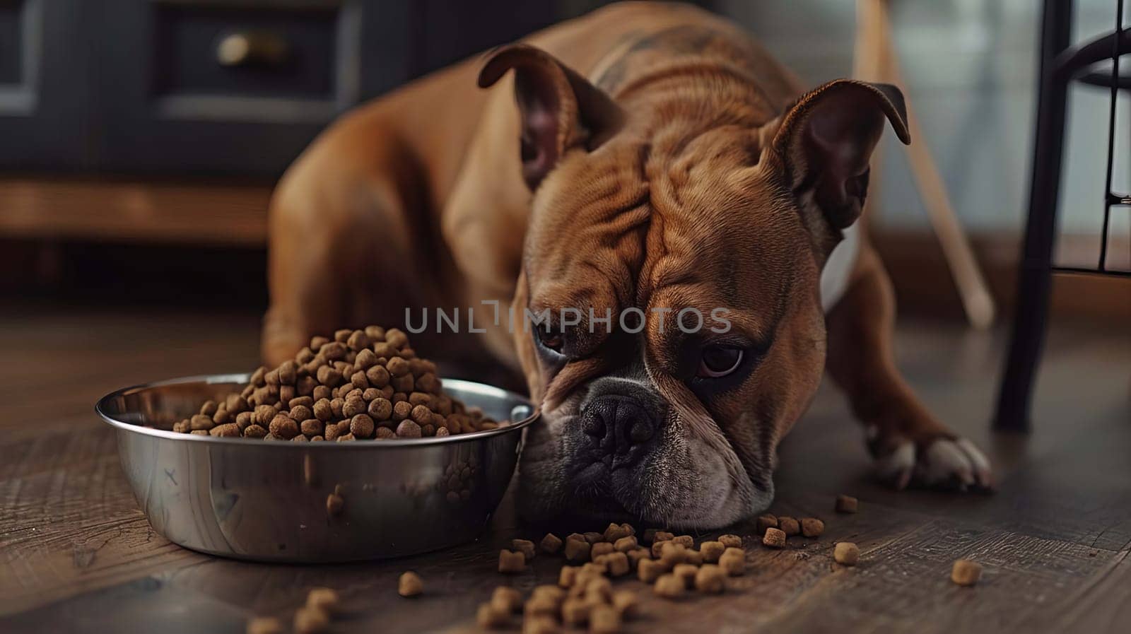 dog eats food from a bowl, animals, Generative AI,