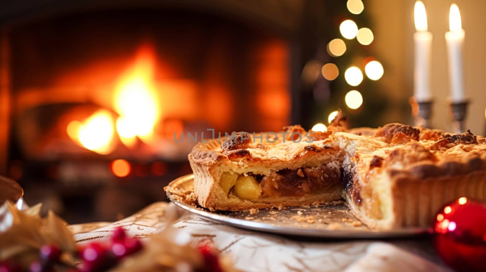 Christmas pie, holiday recipe and home baking, meal for cosy winter English country dinner in the cottage, homemade food and british cuisine by Anneleven