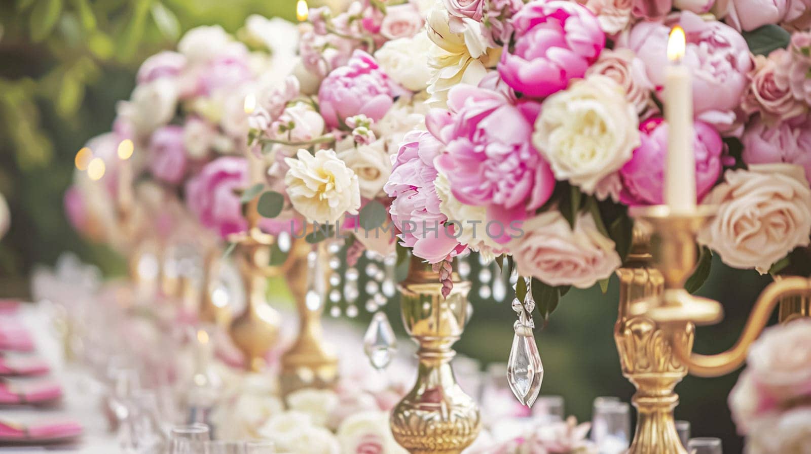 Wedding decoration with peonies, floral decor and event celebration, peony flowers and wedding ceremony in the garden, English country style