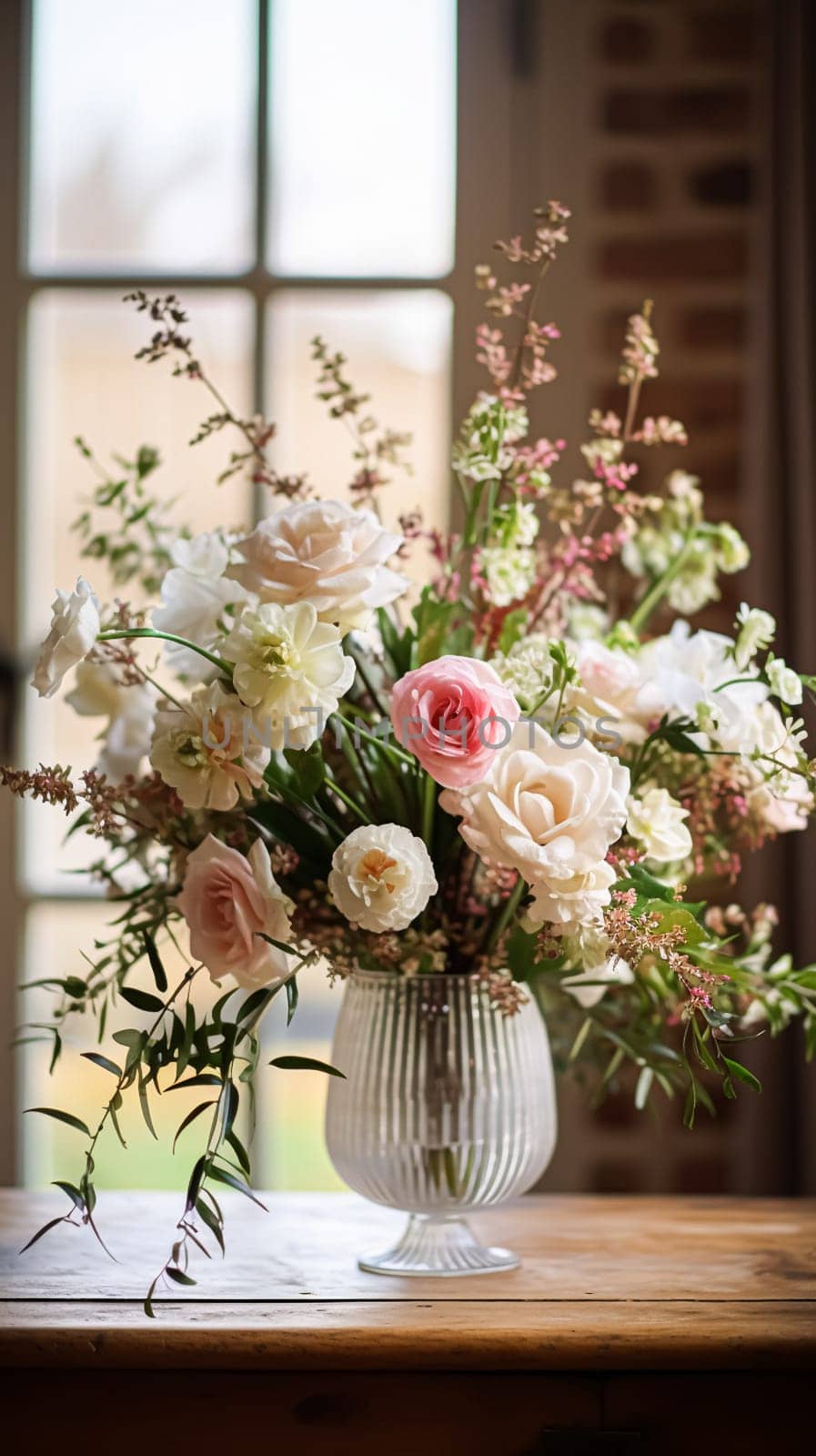 Beautiful floral arrangement with winter, autumn or early spring botanical plants and flowers