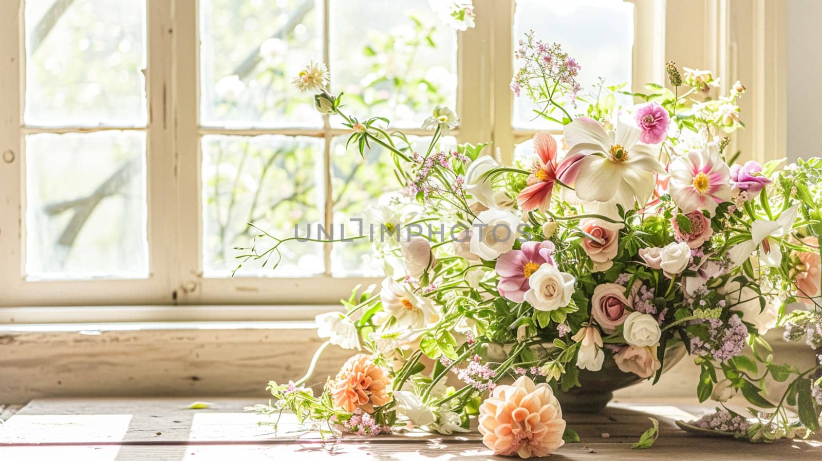 Spring flowers in vintage vase, beautiful floral arrangement, home decor, wedding and florist design