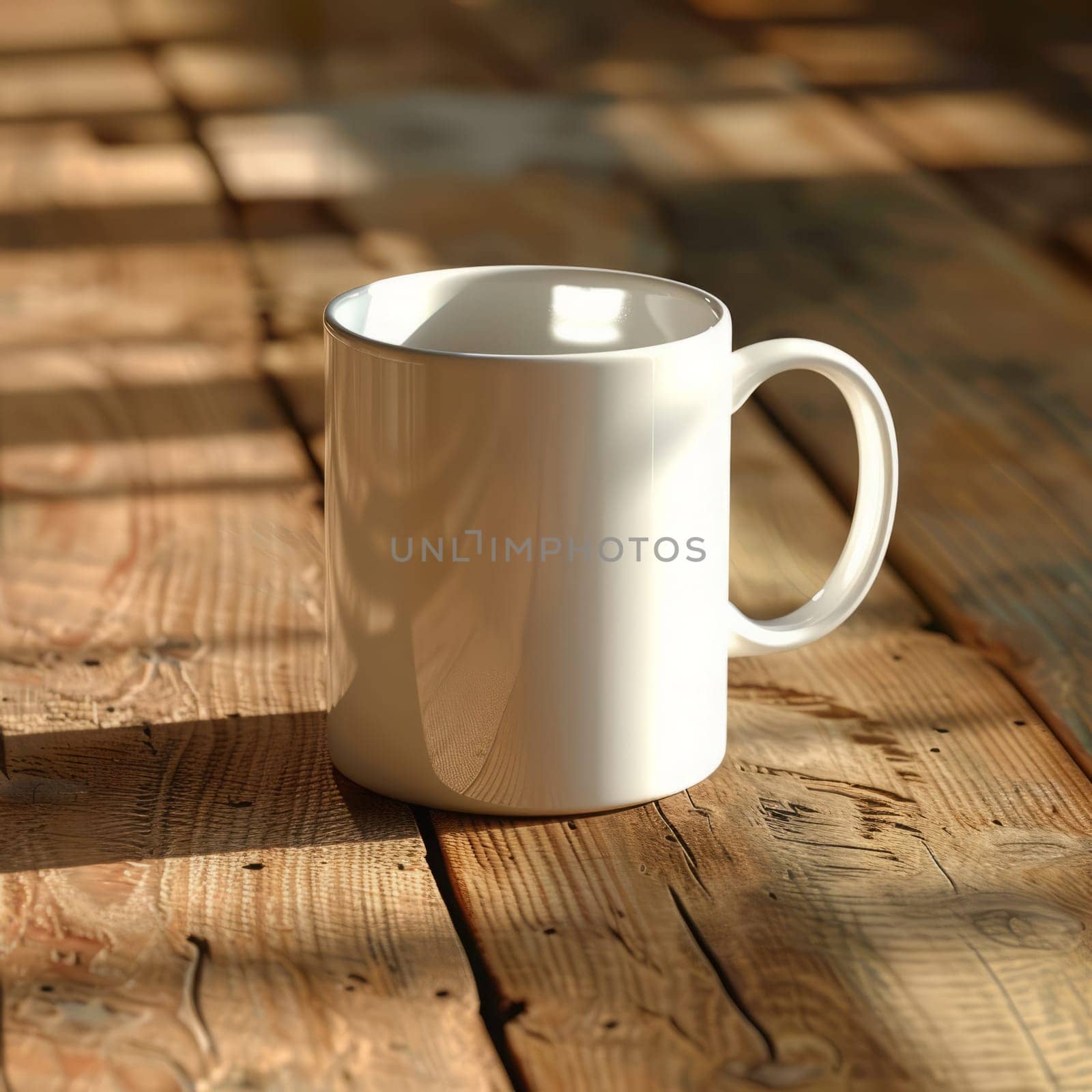 White coffee mug for mock up on wooden table background. Mockup and copy space concept