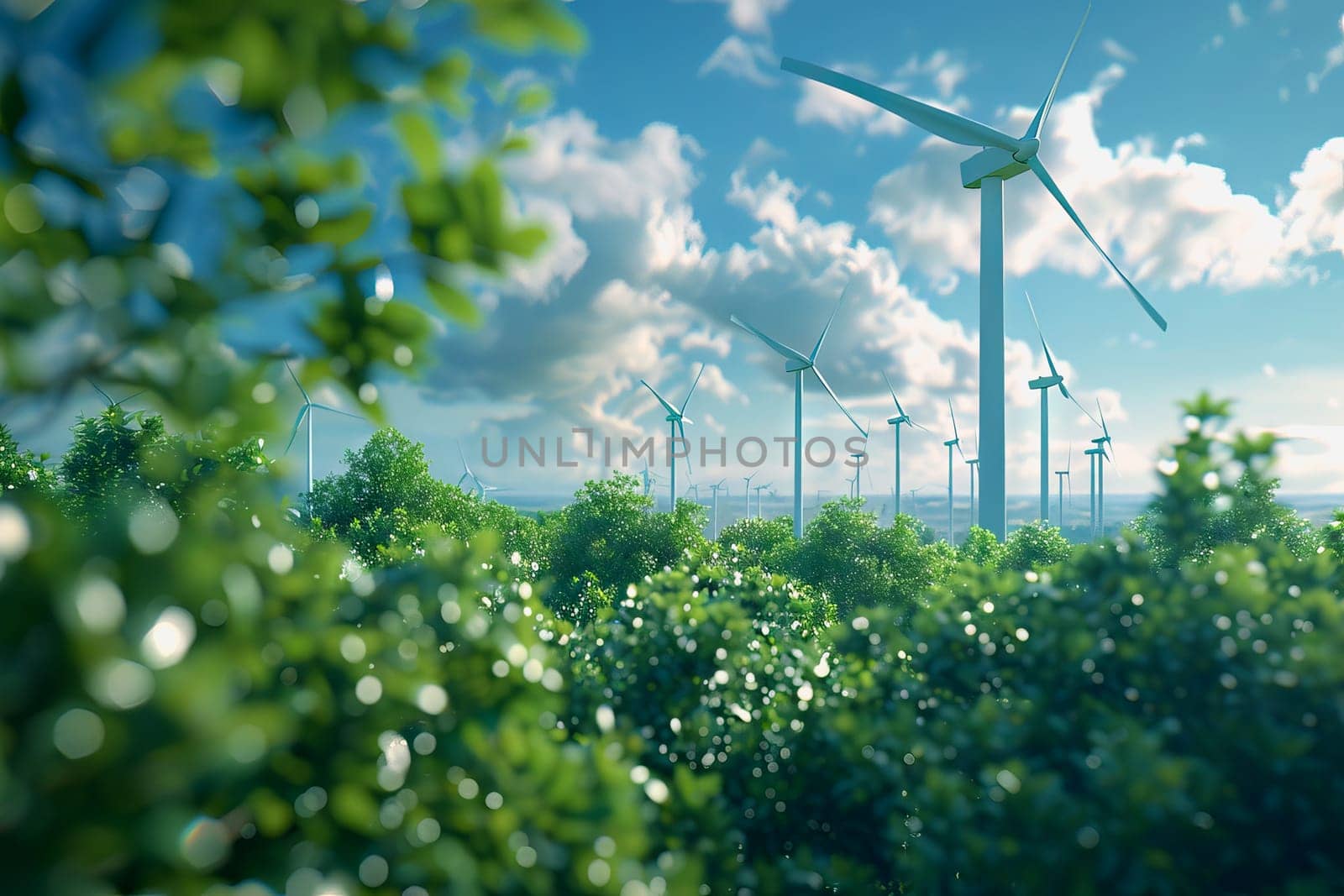 Wind power plant and technology. Smart grid. Renewable energy. Sustainable resources by Manastrong