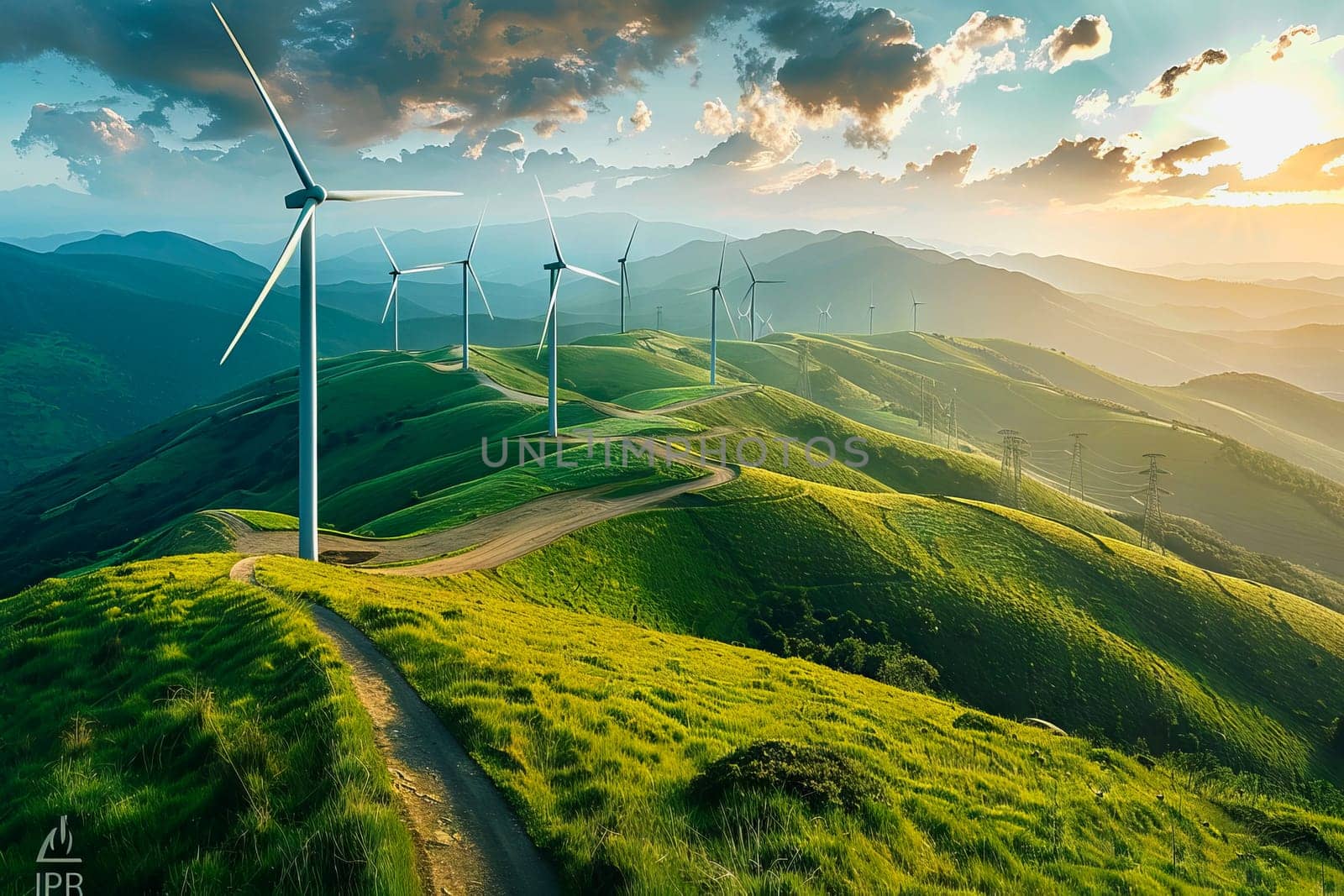 Wind power plant and technology. Smart grid. Renewable energy. Sustainable resources by Manastrong