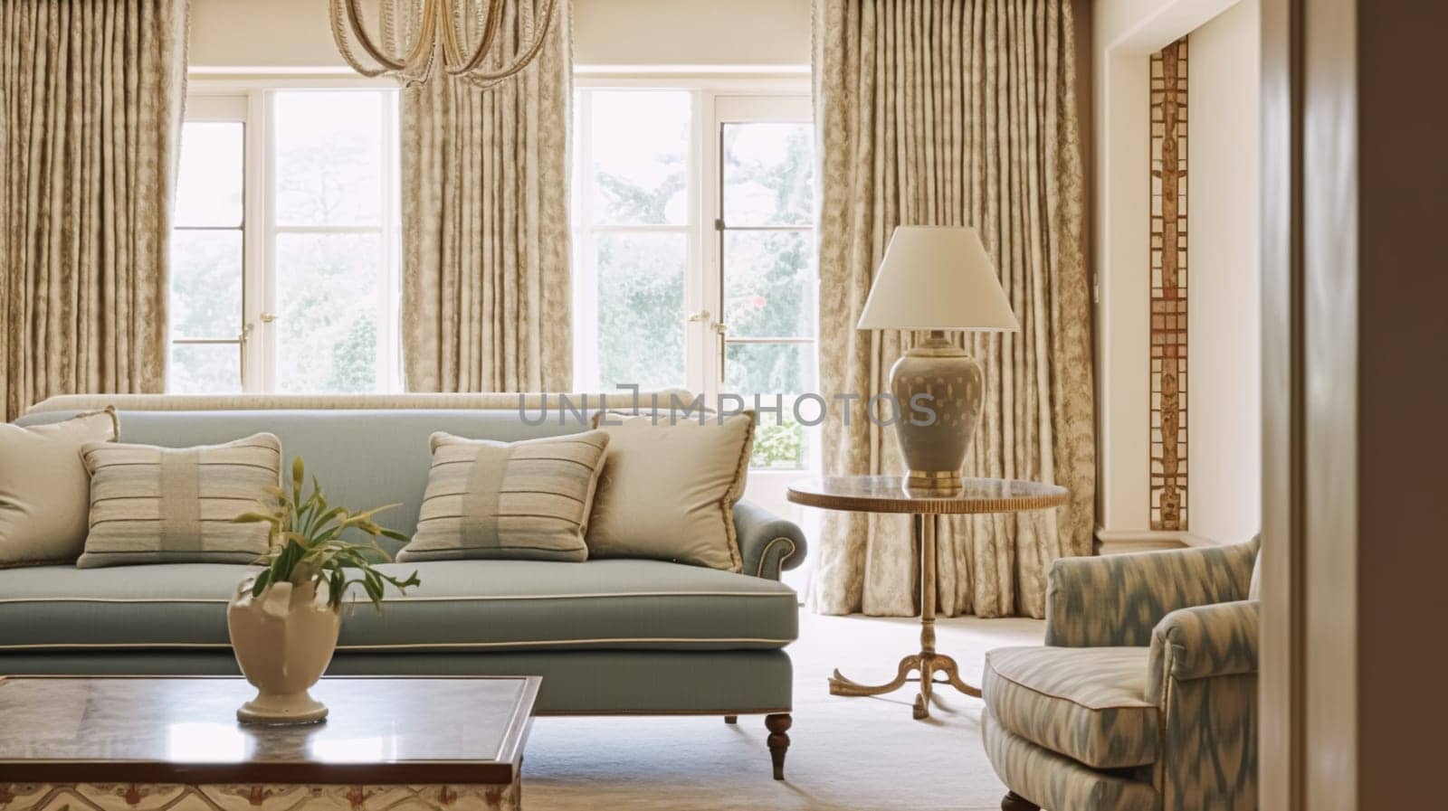 Manor sitting room, living room interior design and country house home decor, sofa and lounge furniture, English countryside cottage style interiors