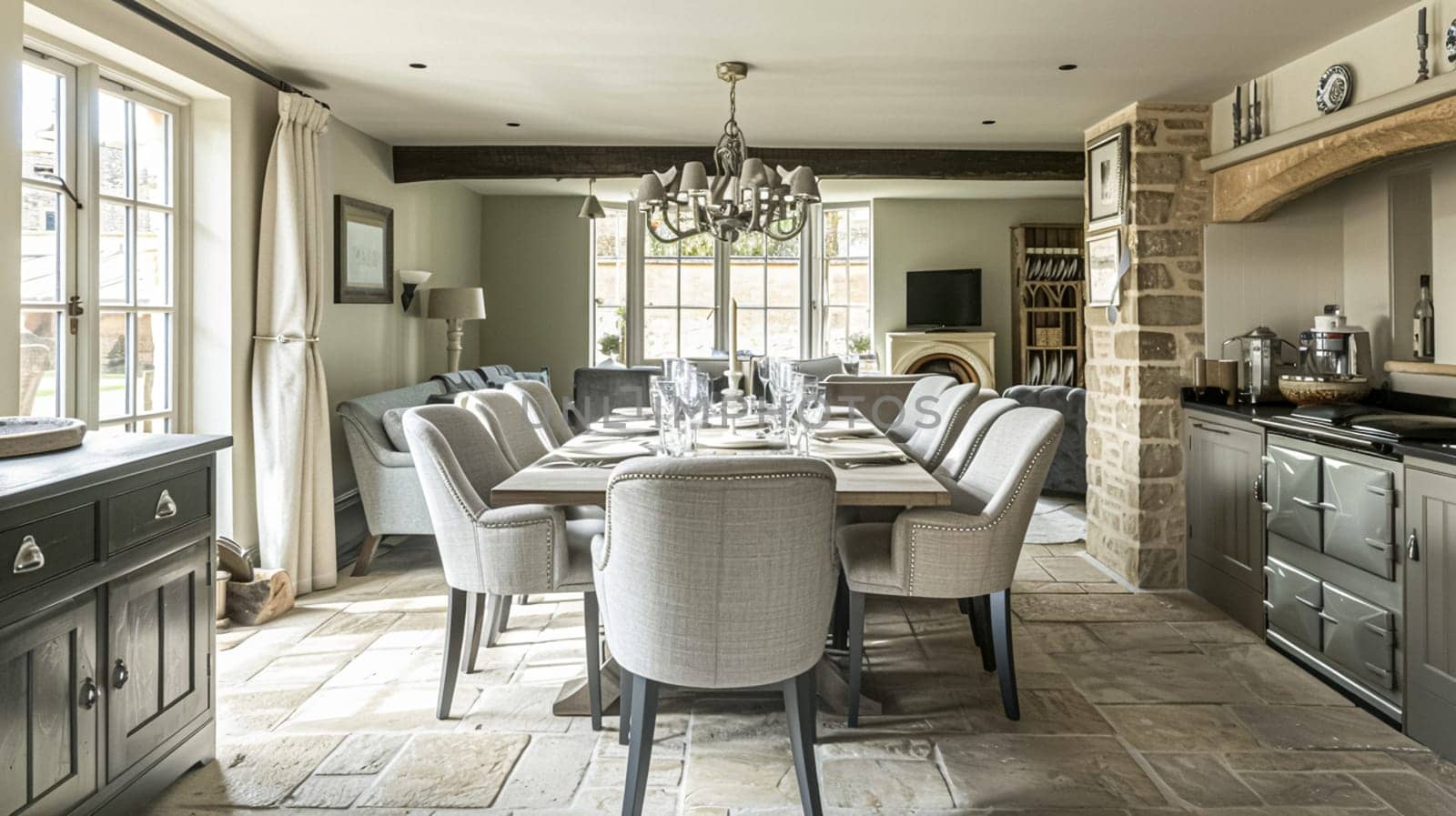 Cotswolds cottage style dining room decor, interior design and country house furniture, home decor, table and chairs, English countryside styling by Anneleven