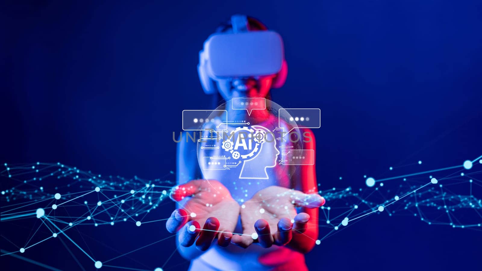 Human interact with AI artificial intelligence virtual assistant chatbot in concept of AI artificial intelligence prompt engineering, LLM AI deep learning to use generative AI for work support. FaaS