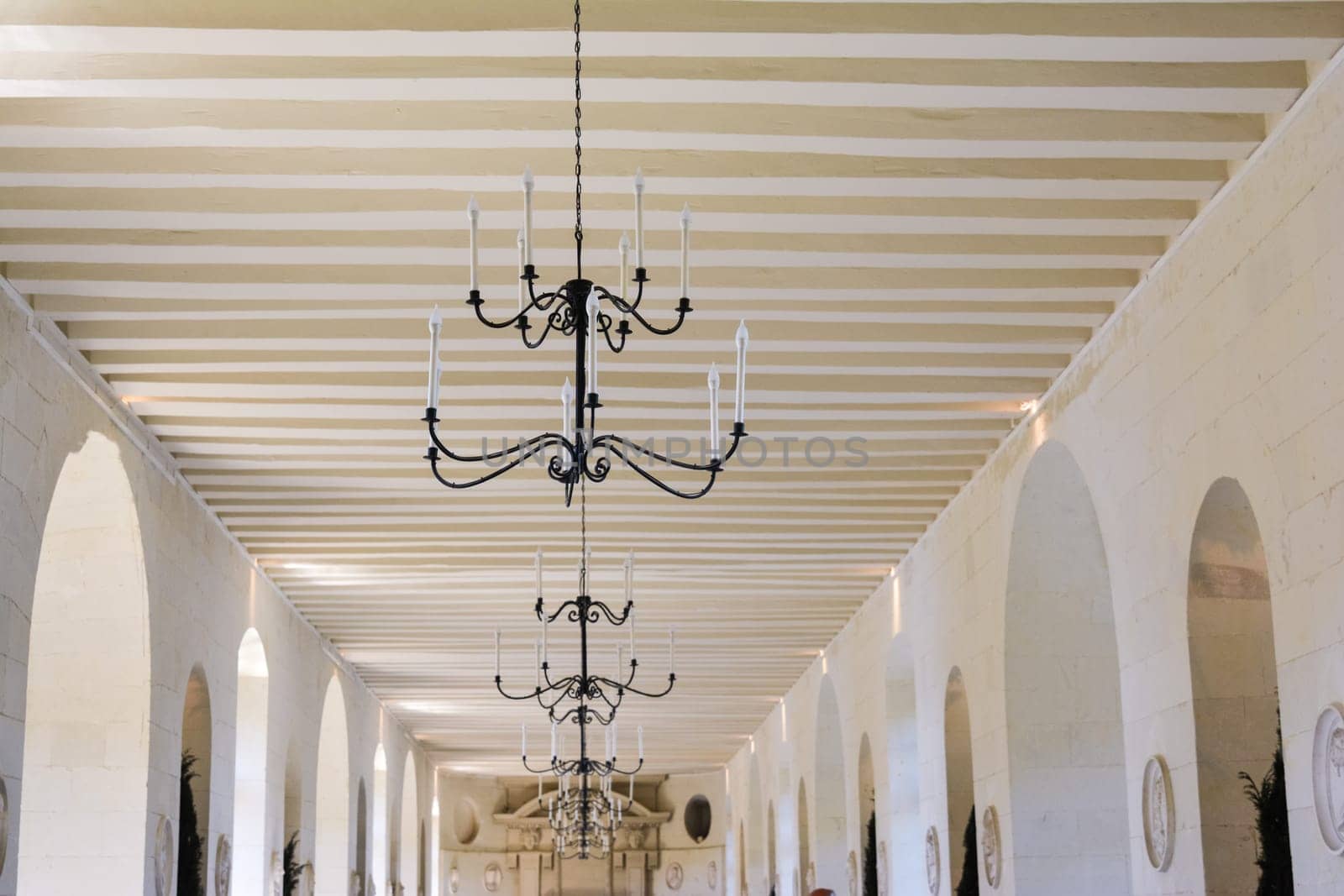 Historical chandeliers in the french ancient castle