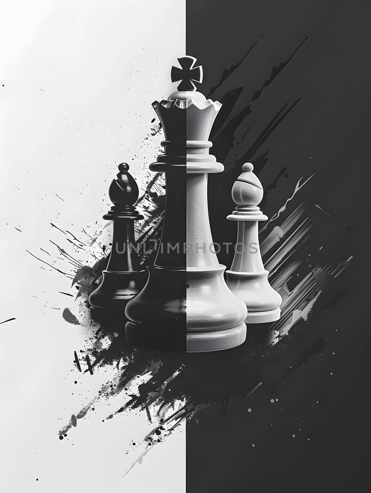 Monochrome photo of three chess pieces on a symmetric background by Nadtochiy