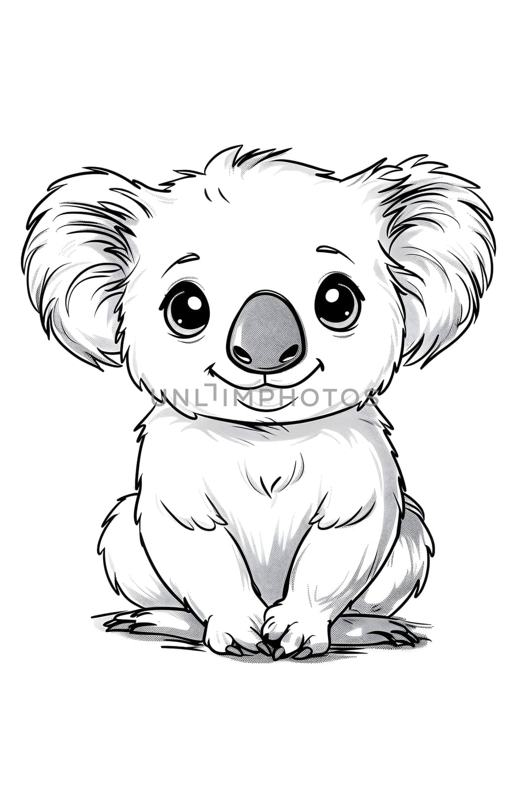 Monochromatic illustration of a koala with a smile, nose, and hand gesture by Nadtochiy