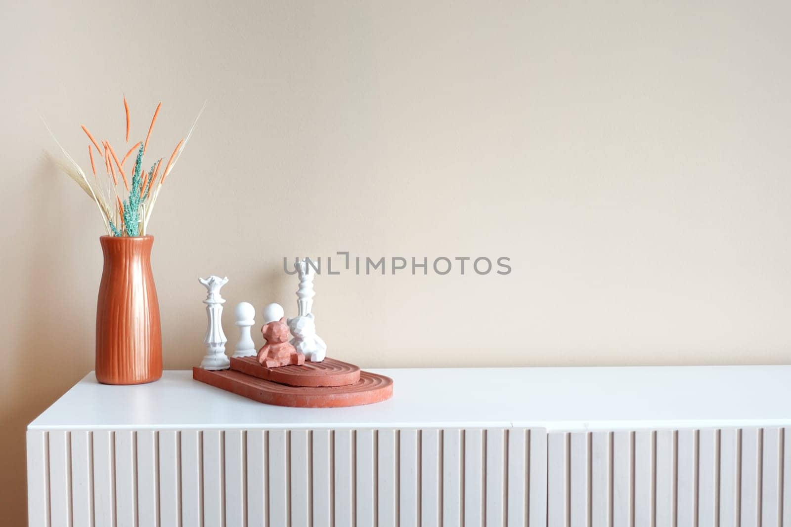 home interior decoration against light orange color wall