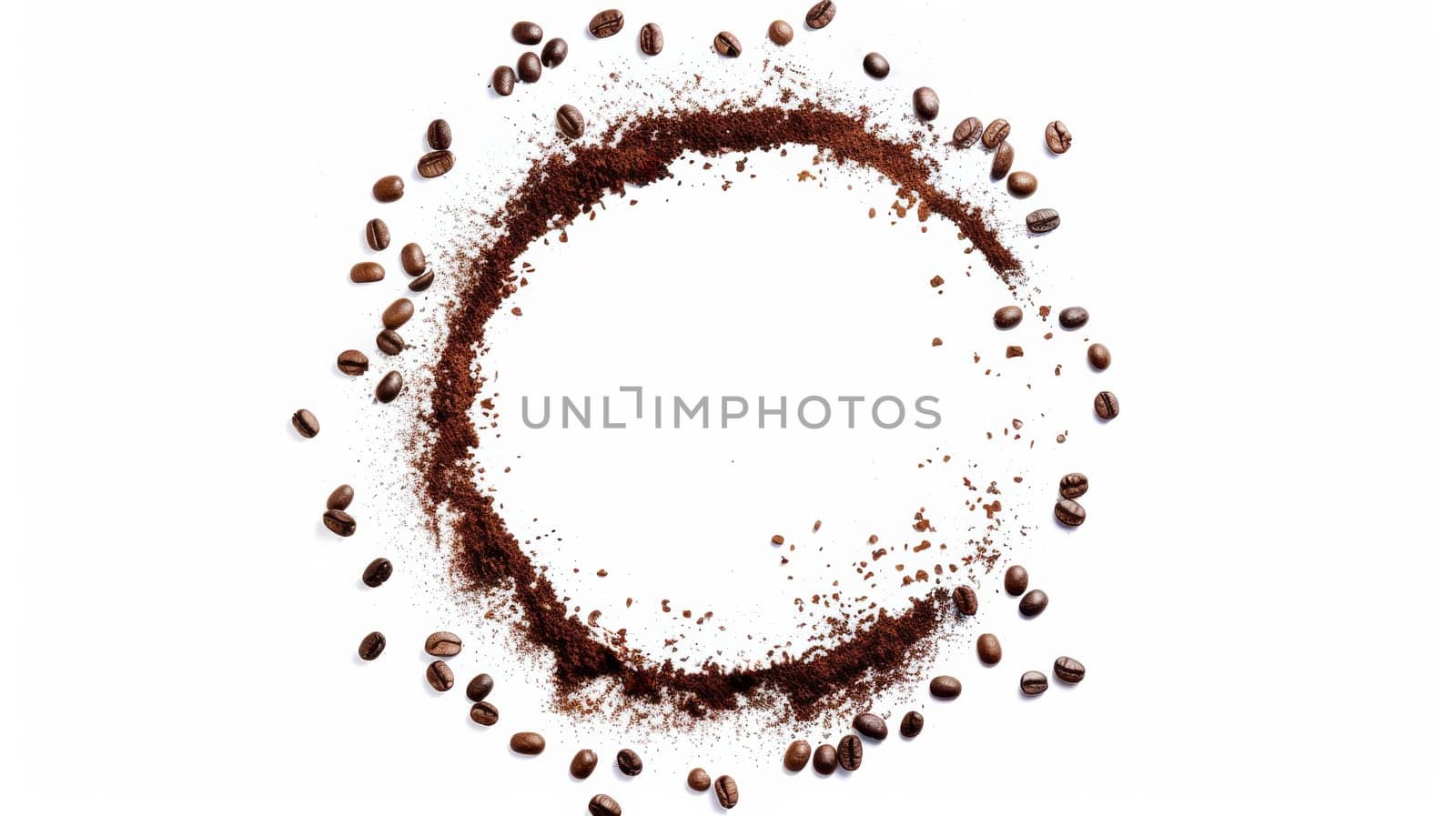Coffee Circle Frame with Beans on white background.
