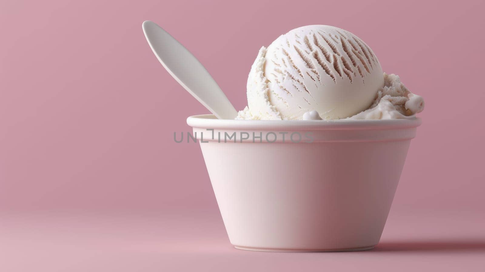 Vanilla ice cream scoop in cup with spoon.