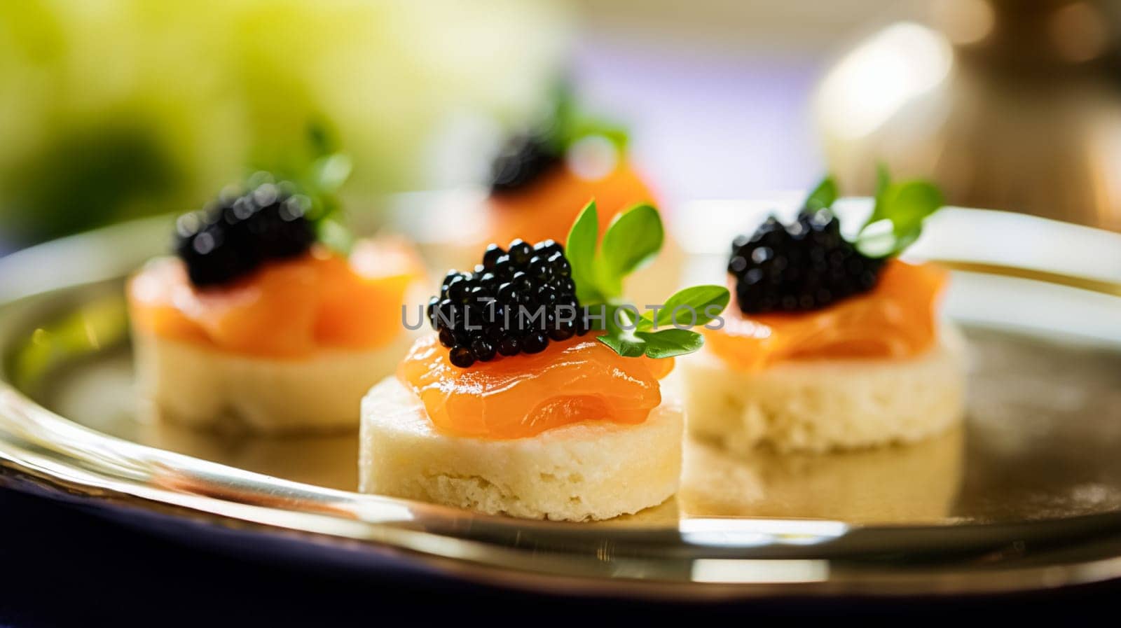 Food, hospitality and room service, starter appetisers with caviar as exquisite cuisine in hotel restaurant a la carte menu, culinary art and fine dining by Anneleven