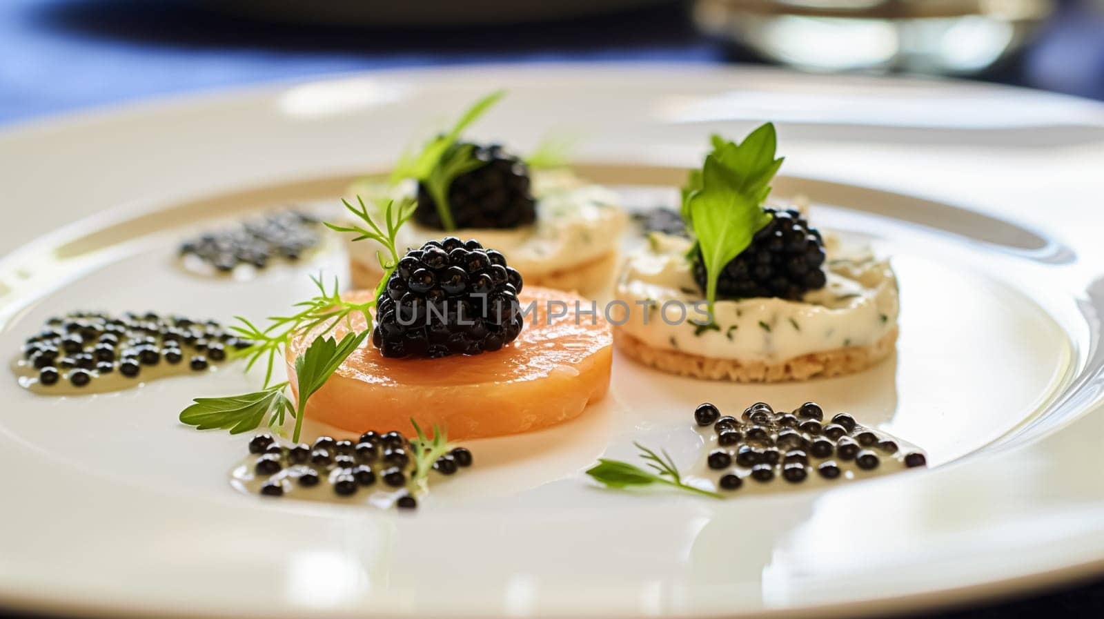 Food, hospitality and room service, starter appetisers with caviar as exquisite cuisine in hotel restaurant a la carte menu, culinary art and fine dining by Anneleven