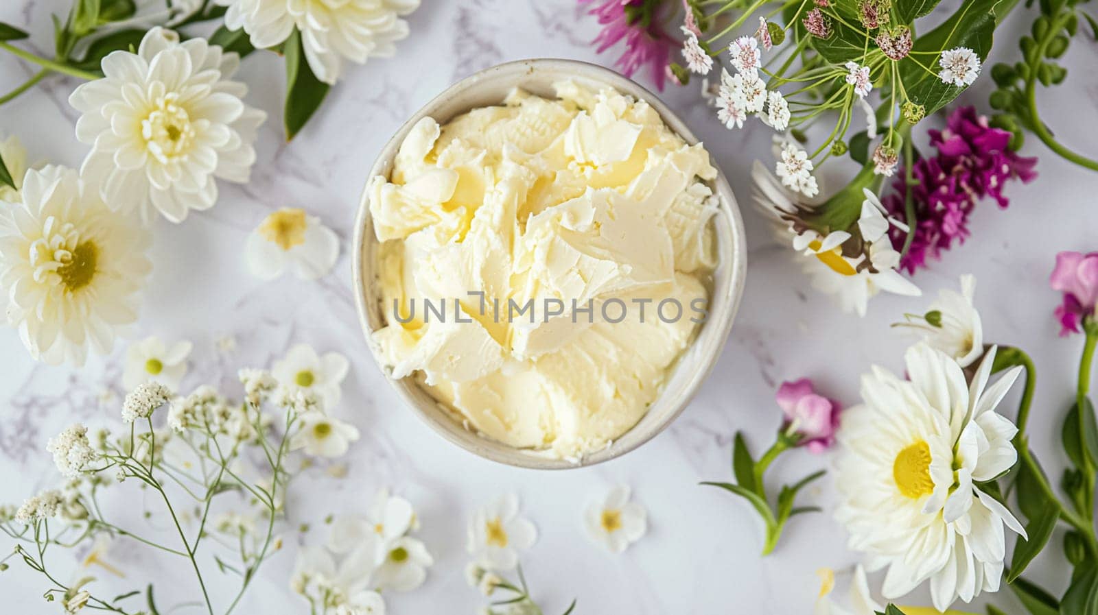 Creamy homemade butter in bowl, traditional food and country life