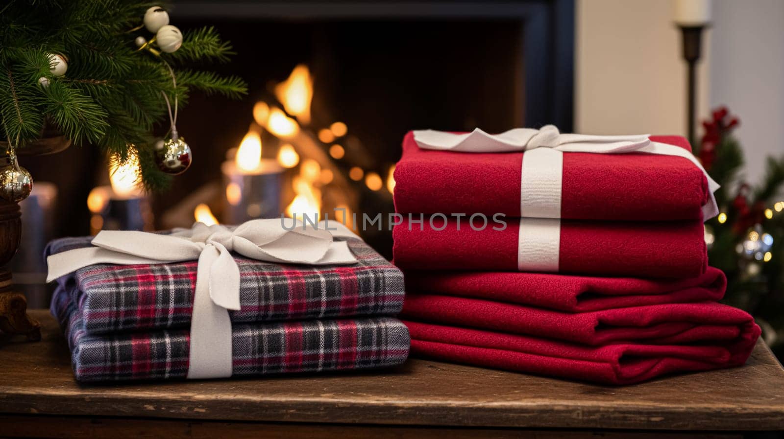 Christmas gift set, blanket, towel and home decor textiles as holiday present for English countryside cottage inspiration