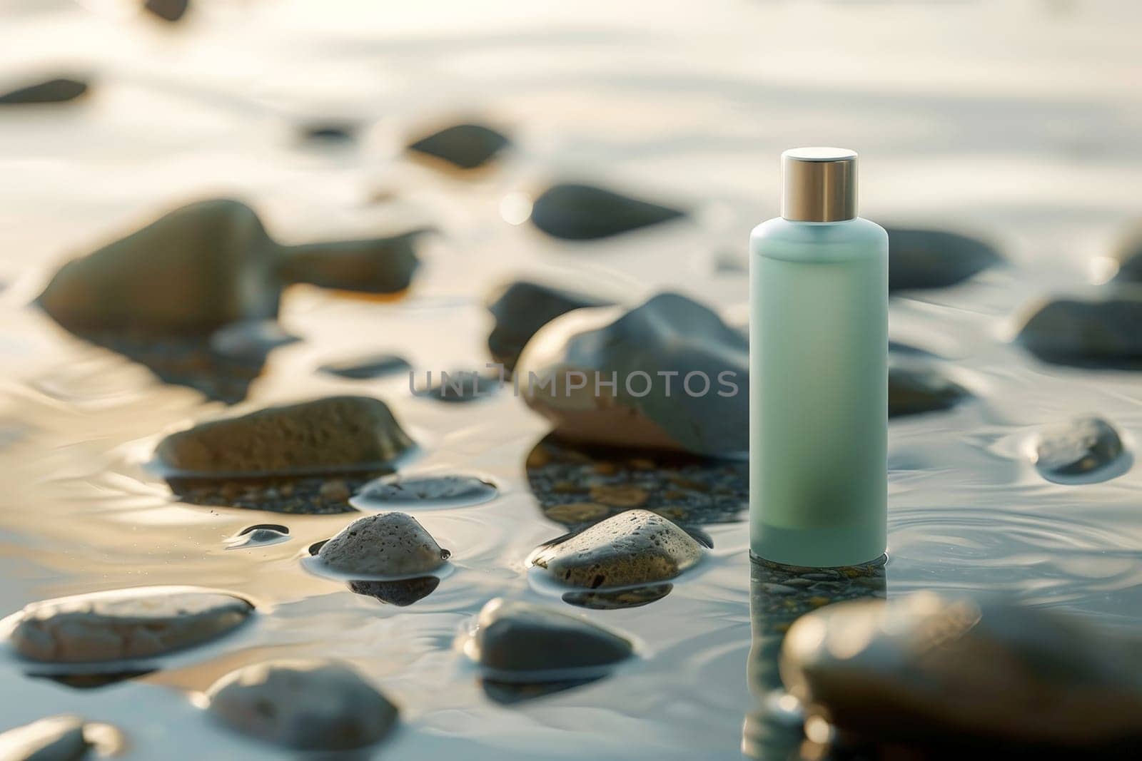 a bottle of facial cleanser, light green bottle mockup . Skin care concept.ai generative by matamnad