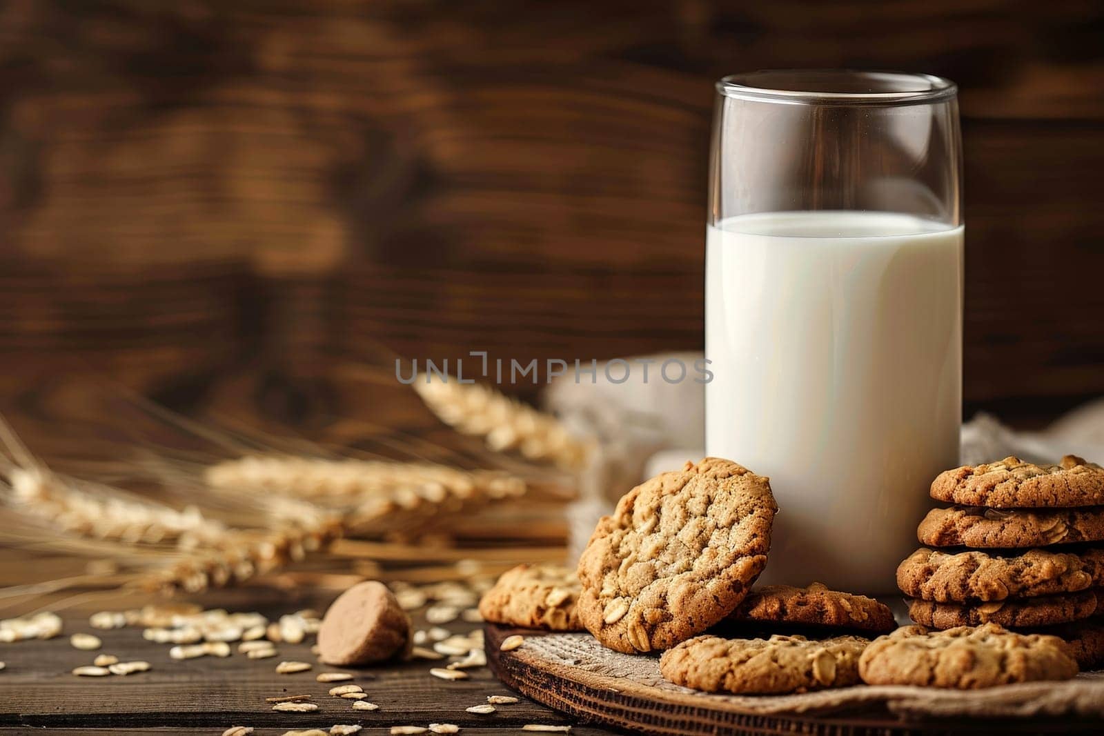 plate of cookies and biscotti with glass of milk for dipping, created with generative ai by matamnad